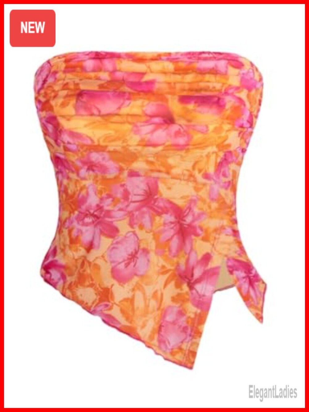 Womens Floral Mesh Ruched Strapless Crop Tube Top Y2k Summer